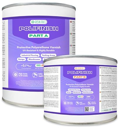 Resin Pro Polifinish – Polyurethan-Lack, transparent, matt, 5 kg, UV-beständig, für Betonböden und mehrschichtige Systeme, geruchlos, HACCP, rutschfest, hergestellt in Italien