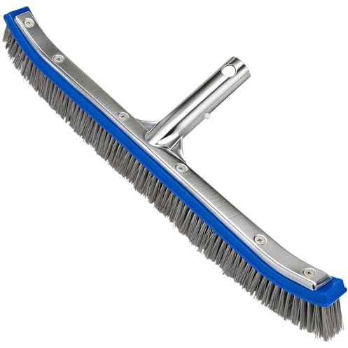 Spazzola piscina 18 pollici (45,7 cm) con setole acciaio e nylon, spazzola pulizia piscina con base in alluminio e clip EZ per asta telescopica, spazzola robusta per fondo e pareti piscina interrata