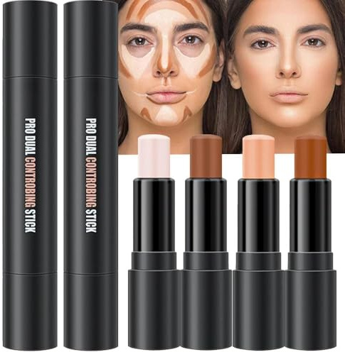 OCHILIMA 4 Colors Contour Stick Makeup Set, Cream Concealer Stick Contouring Palette Makeup Kit for Beginners, Nose Bronzer Sticks, Liquid Face Highlighter Make up