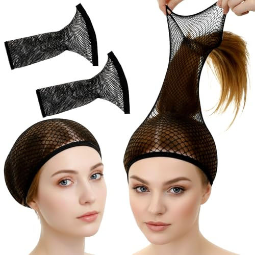 4 Stück Haarnetz Rutschfest für Langes Haar Wig Cap Perückenkappe Nylon Wig Cap Perücke Kappen Perückennetz Elastische Haarnetz für Perücken, Schwarz