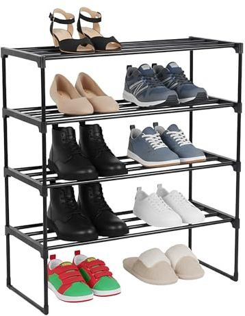 Relaxdays Schuhregal, 4 Ebenen, Stecksystem, HBT: 72x68x30 cm, Metall Schuhablage, platzsparend, Schuhgestell, schwarz