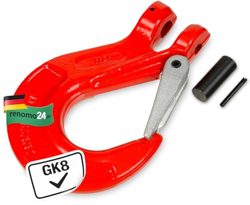 Renomo24 Gabelkopfhaken - GK8 Lasthaken mit Sicherung und Bolzen Clevis Haken Kettenhaken Anschlaghaken für Ketten Zurrkette Hebekette - 3,15T (3150 kg)