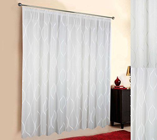 Sun World Gardinen nach Maß Luxury Maßanfertigung, Vorhang nach Maß, Vorhänge nach Maß, Fenster, Kräuselband, Universalband, Faltenband (Weiß, 160 x 400 cm/HxB)