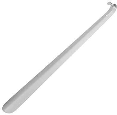 Long Chausse-Pied en métal, Acier Inoxydable Brillant Métal Argenté Corne de boîtes à Chaussures avec poignée en Boucle pour Homme Femme Enfants Seniors