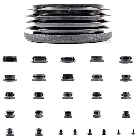 25mm Plastic End Caps, Black Round Tube Inserts, Pack of 4 (See Second Image for Ordering Guide) - Made in Germany