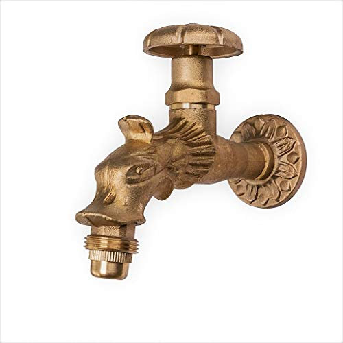 MD technic Nostalgischer Wasserhahn als Löwenkopf mit Handrad für den Außenbereich Garten, Auslaufhahn, Antik