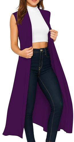 Re Tech UK - Ladies Sleeveless Cardigan | Womens Summer Lightweight Longline Waistcoat | Waterfall Open Front Maxi Cardigan | Thin Boyfriend Cardigans for Women UK (20-22 XXL Purple)