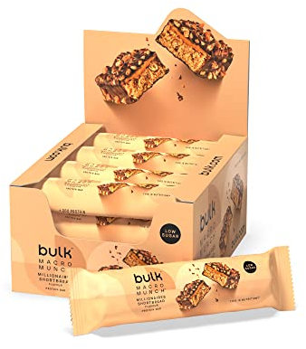 Bulk Macro Munch Barre Protéinée | Magnificent Millionaires Shortbread | 12 x 62g | 20g de protéines par barre | Faible en sucre | Riche en fibres | Texture à trois couches | Idéale à emporter