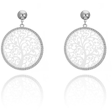 Orecchini da donna a pendente, motivo: Albero Celtico della Vita, Vintage, anallergici, in acciaio inox, con cristallo in zirconia cubica e placcato Argento, colore: Placcato argento, cod. EH04411