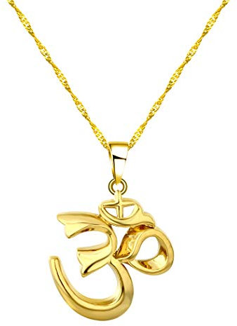 Kleine Yoga-Charm-Halskette für Frauen und Mädchen, indisches Hindoo, OHM, hinduistisch, buddhistisch, AUM OM, Indien, Religion, Vergoldet