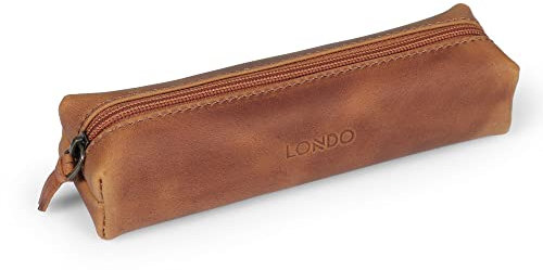 Londo Echt Leder Federmäppchen mit Reißverschluss - Bleistift Beutel (Camel)