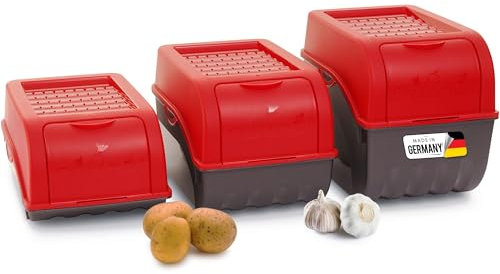 Novaliv Kartoffel Aufbewahrungsboxen Set | 3,5L + 5L + 9L | ROT | Kartoffelboxen | Gemüseboxen stapelbar Zwiebelboxen Kartoffelkörbe Obstbehälter Kartoffelkisten Frischhaltedosen