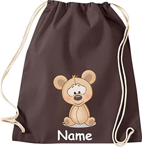 Shirtinstyle Turnbeutel Tiere Maus Mäuschen mit Wunschnamen, Beutel Tasche Hort Kita, Farbe braun