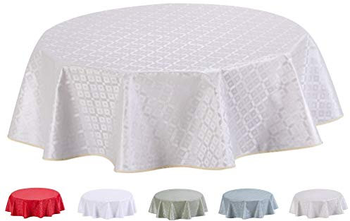 Wachstuch Tischdecke Abwaschbar Rund geprägt 155cm Beige