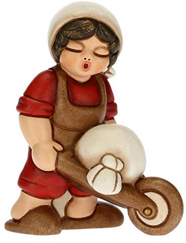 THUN - Figur Krippe Herren mit Schubkarre - Weihnachtsdekoration Haus - Linie Krippe, rote Variante - Keramik - 6 x 4 x 8 cm