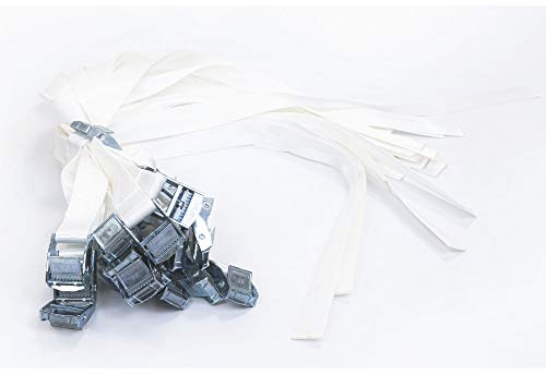 Oedim Weißes Polyester-Spannband mit Metalldruckschnalle | 2,5 cm breit x 60 cm lang | 25 Stück | Schutz, kleine Zurrgurte mit Schnalle |
