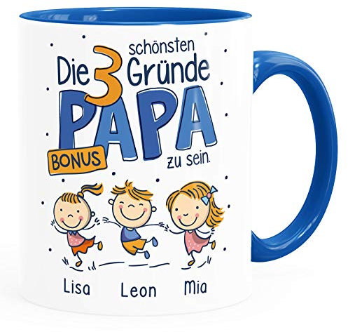 SpecialMe® Kaffee-Tasse Die schönsten Gründe Papa zu sein Spruch 1-4 Kinder - personalisiertes Geschenk zum Vatertag Bonus Papa inner-royal Keramik-Tasse