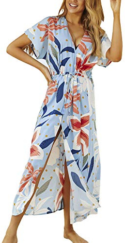 Chunoy Caftano turco casual da donna, casual, leggero, oversize, caftano, abito da spiaggia, Blu 8341, Taglia unica