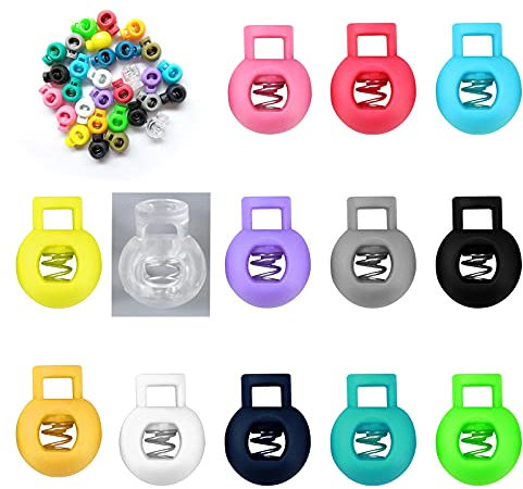 Kordelstopper,50 Stück Einzelne Loch Kordelklemme Rund Stopper Kunststoff Rutschen Seilschloss, Federzug Schlösse Schnellverschluss Gummikordel,für Seile Bekleid Rucksack SeilSchnürsenke(Farbmischung)
