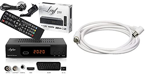 hd-line Kabelreceiver Kabel Receiver Receiver für digitales Kabelfernsehen - DVB-C + HDMI Kabel (Receiver) & PremiumCord TV Koaxial Antennen Kabel 2m, 75 Ohm, IEC Stecker auf Buchse 90°, Farbe weiß