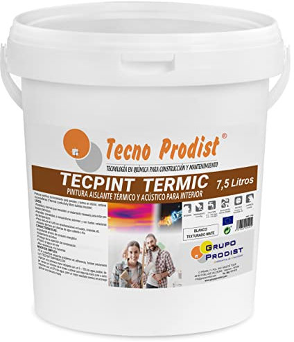 Tecno Prodist - TECPINT TERMIC (7,5 Litros) Pintura interior al agua, con aislante térmico y acústico (sonido reverberación) - Antihumedad - Paredes y Techos - Fácil Aplicación - Sin olor (BLANCO)