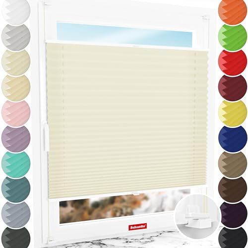 Schuette® Plissee ohne Bohren ● Premium Kollektion: Vanilla Ice Cream (Creme) ● 70x100cm (Breite x Höhe) ● Suprafix Faltrollo X Klemmfix Rollo ● Blitzschnelle Montage inkl. Video
