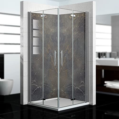 dedeco Eck-Duschrückwand wasserfest Motiv: Marmor V10, 2 x 80x200 cm, als Badrückwand zum Fliesenersatz, als Dekorwand, Wandverkleidung und Duschplatte aus Aluminium - Made in Germany