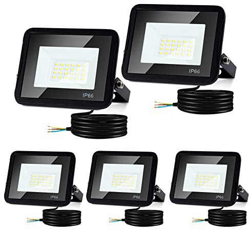 Tubiaz 5er 20W LED Flutlicht, Superhell LED Scheinwerfer Flutbeleuchtung, 1700LM Warmweiß IP66 Wasserfest Außenstrahler für Hinterhof, Auffahrt