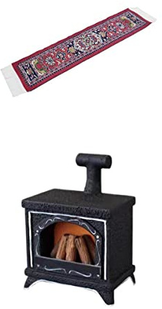 Perfeclan 1/12 Mini Chimenea LED con Alfombra Escenas Dormitorio Adornos Juguete