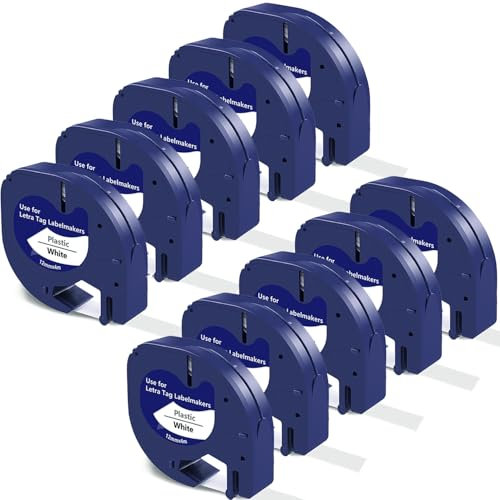 10 x Ersatz für DYMO LetraTag Etikettenband White Plastic 12mm x 4m beschriftungsband für Dymo Beschriftungsband XR XM 50 2000 LT-100H LT-100T Plus LT-110T Etikettenband