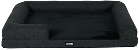 HMTOPE Orthopädisches Hundebett, Hundesofa, hohen Rand, Hundekissen, Hundekorb, Abnehmbar und waschbar, Grosse Hunde & MittelgroßeHunde, Schwarzgrau, 120cm