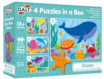 Galt, 4 Puzzles in a Box - Ocean, Jigsaw Puzzles for Kids, 4,6,8 and 12 piece puzzles, Ages 18 months Plus