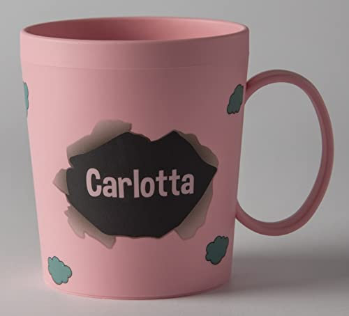 ILS I LOVE SHOPPING Taza personalizada con nombre, vaso de plástico, 350 ml, para microondas con asa de desayuno, fabricado en Italia (Carlota)