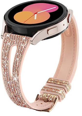 Tuocal Kompatibel mit Samsung Galaxy Watch 6 5 4 Armband 40mm 44mm, 20mm Glitzer Silikon Schlank Ersatzarmband für Samsung Galaxy Watch 4 Classic Armbänder 42mm 46mm Damen, Roségold