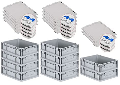 PROREGAL SuperSparSet 10x Eurobox NextGen Economy mit Scharnierdeckel & blauen Verschlüssen | Griffe geschlossen | HxBxT 12x30x40cm | 11 Liter | Eurobehälter Transportbox Transportbehälter