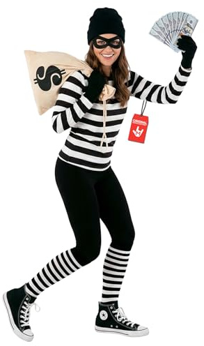 Morph Bankräuberin Kostüm für Damen, Polizei und Räuber Verkleidung, Perfekt für Halloween und Fasching, M
