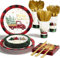 Lot de 80 pièces de vaisselle de Noël pour 20 invités, assiettes, serviettes, gobelets en carton, service de table de Noël, accessoires de fête, assiettes en carton, nappe, fête à thème familial