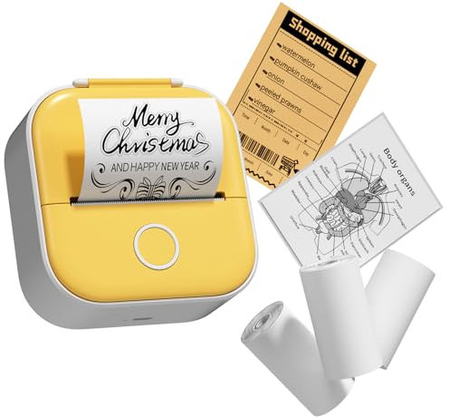 COLORWING T02 - Impresora térmica con 3 rollos de papel adhesivo, mini impresora de cápsulas de impresión, impresora inalámbrica Bluetooth sin tinta para álbumes de recortes y diario, compatible con