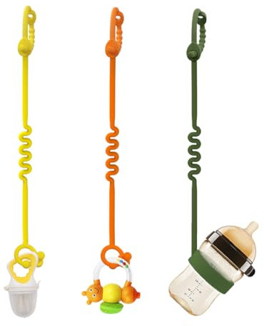Schnullerkette Silikon – 3 Packungen Verstellbare Silikon-Kinderwagenkette Und Cup Catcher FÜR Kinderwagen, HochstÜHle, Kinderbetten, Autositze(Orange+Gelb+Olive)