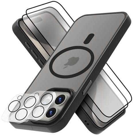 GUtttGU 5-in-1 Set Matte Schutzhülle für iPhone 15 Pro Max, Schwarz, TPU, PC, MagSafe Kompatibel, 360° Schutz, Displayschutzfolie & Kameraschutz