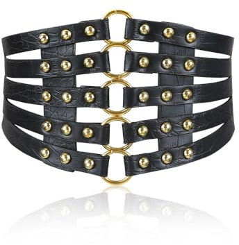 RPAEOY Mehrschichtiger Taillengürtel Breiter Korsettgürtel Nietengürtel Elastischer Hüftgürtel Damen Accessoire Goldring Dekorativer Taillenschmuck