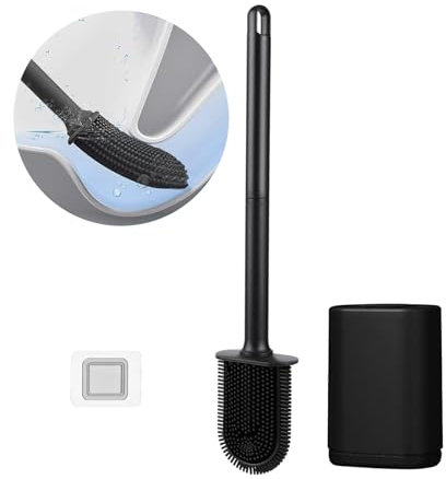 JurciCat Escobillas de baño Silicona(Blanco y Negro) Escobilla baño Silicona de Secado rápido y Transpirable Escobilla WC de Pared y Vertical para la Limpieza Profunda de los inodoros del baño