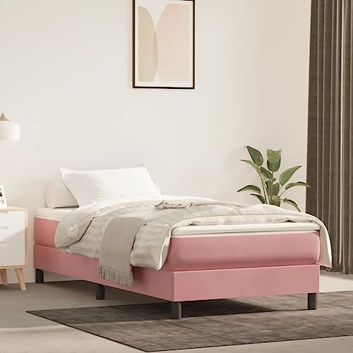Coavain Lit capitonné - Cadre de lit pour adultes et adolescents - Lit d'appoint à sommier tapissier - Rose - 90 x 190 cm - Lit simple