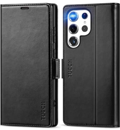 TUCCH Custodia per Galaxy S24 Ultra 5G, Cover TPU Portafoglio Blocco RFID Slot Porta Carte Pelle Sintetica Supporto Magnetico Protezione Completa Cover Libretto per Galaxy S24 Ultra (6,8 2024), Nero
