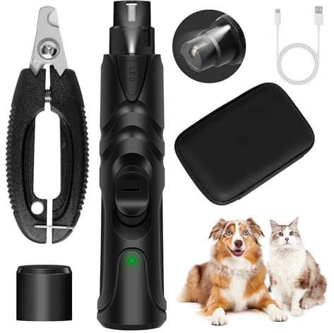 Lima de uñas para Perros, Cortador de uñas Eléctrico Recargable para Mascotas, Gato Perro Lima de Uñas Electrico con Luces LED, Silenciosa para Mascotas Perros Gatos Pequeño, Mediano o Grande
