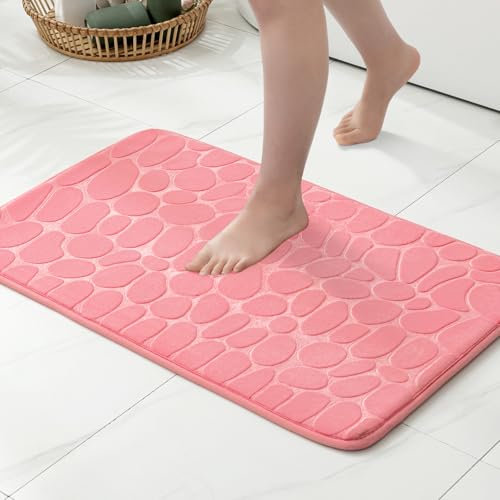 MIULEE Tapis de Bain Style Galets Antidérapant en Mousse à Mémoire – Ultra Doux, Absorbant, Séchage Rapide, Lavable en Machine, Tapis de Salle de Bain pour Douche, Baignoire – 40x60 cm, Rose