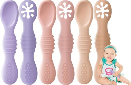 Bebe Naissance-Cuillere Bebe Apprentissage Garçon A/fille B-6 Pre Cuillères En Silicone (Étape 1 + Étape 2) Couverts Bebe Accessoire Bebe (6 PACK-B)