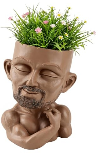 Beefcake Gesichts-Pflanztopf, Kopf-Pflanzgefäß, Mann-Gesicht-Pflanztopf, Männer-Gesichts-Blumentopf, Niedlicher Kopf-Pflanztopf, Kunstharz-Blumentopf Mit Drainagelöchern (#2)
