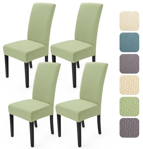 Fundas para Sillas de Comedor Pack de 4 Elasticas Jacquard Fundas para Sillas Cubiertas para sillas de Cocina Lavables Modernas Chair Covers para Hotel Comedor Boda (Paquete de 4, Verde Claro)-T