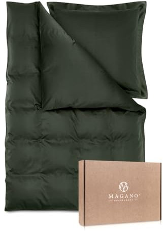 Magano® Luxus Bettwäsche 200x200 Grün | Bambus & Baumwolle Satin | 400 TC Premiumqualität | Hypoallergen & Klimaregulierend | Deckenbezug 200x200 cm + (2X) Kissenbezug 80x80 cm | Dunkelgrün